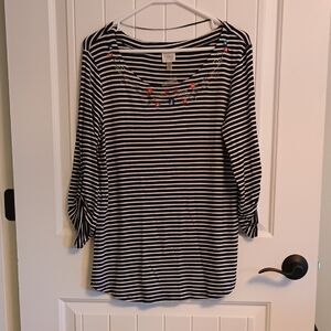 NWT Woman's Large Cupio Navy and White Striped Long Sleeve Top